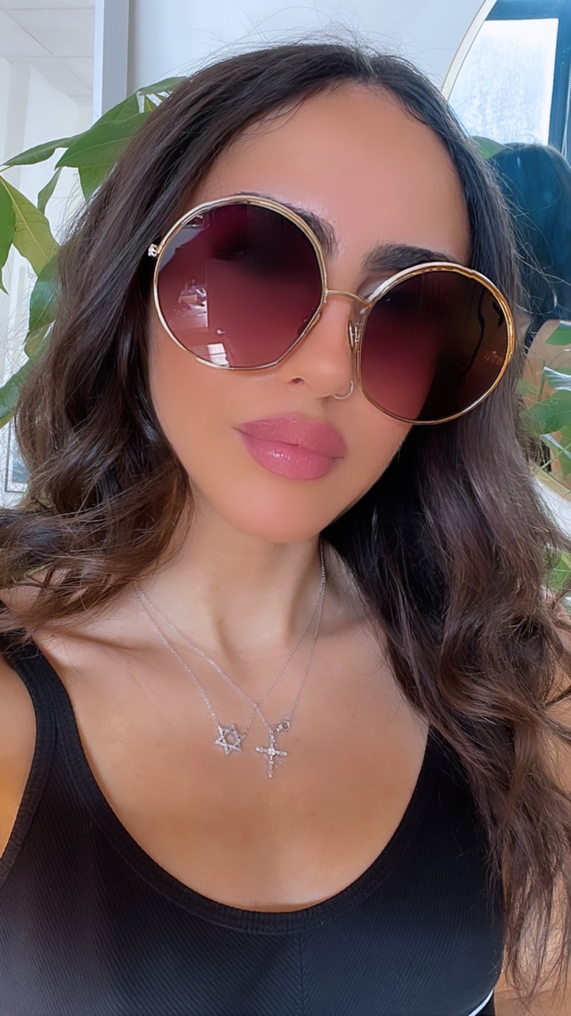 Dior EverDior R1U Round Sunglasses in Gold Burgundy