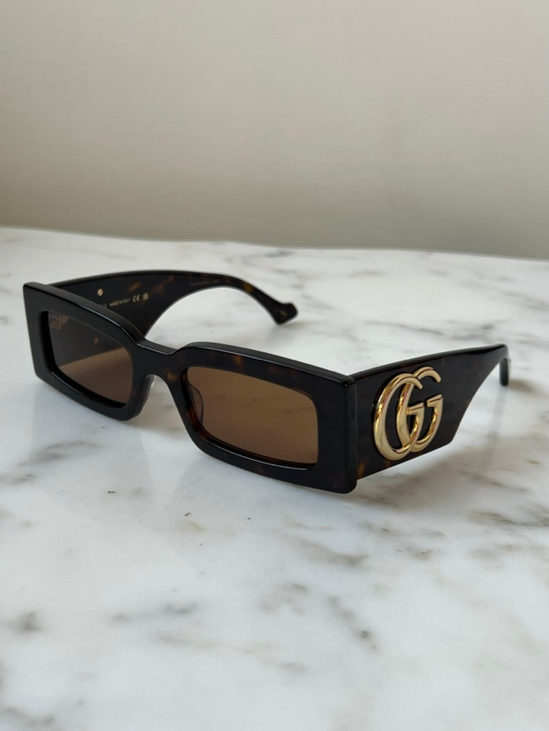 Gucci GG1425S Thick Rim Rectangle Sunglasses in Havana Brown