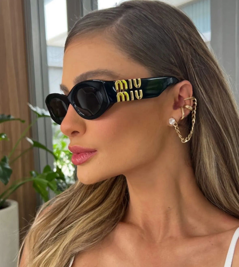 Miu Miu MU11WS Black Oval Sunglasses