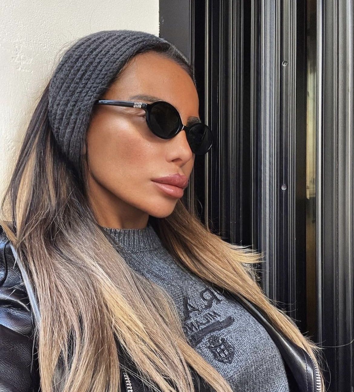 Miu Miu MU04ZSF Black Gold Oval Sunglasses