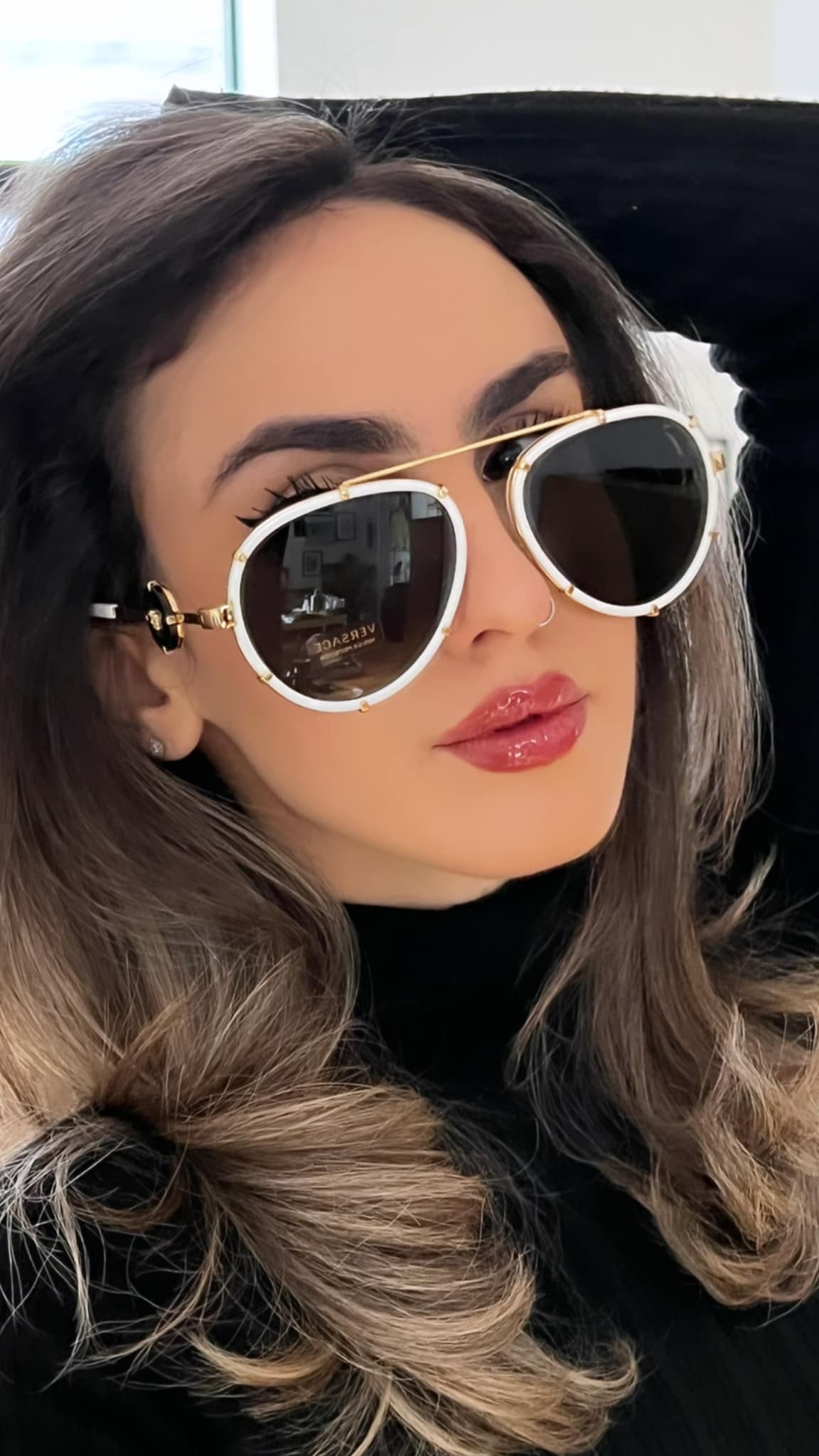 Versace VE2232 Oversized Aviator Sunglasses in White Removable Strap