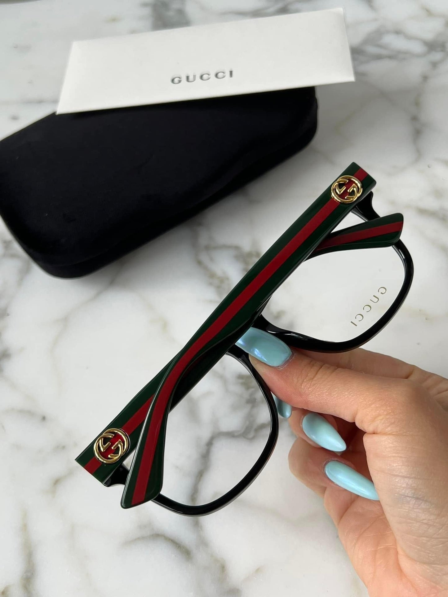 Gucci GG0038ON Black Striped Leg Eyeglasses Frames