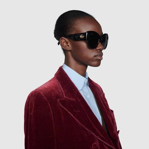 Gucci GG0808S Thick Rim Cat Eye Sunglasses in Black