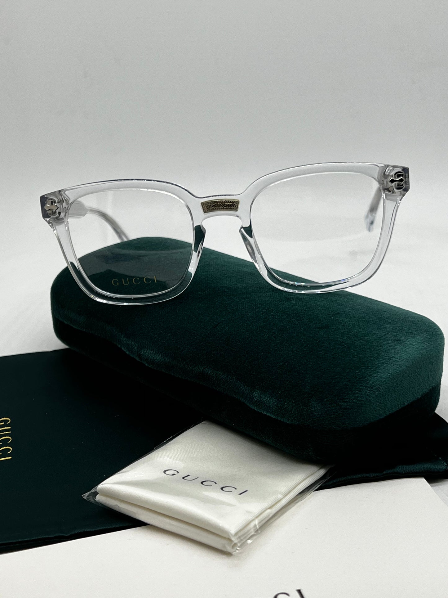 Gucci GG0184O Clear Silver Square Frames
