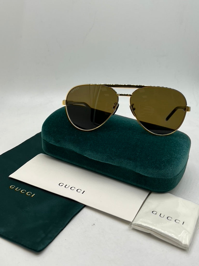 Gucci GG1163S Aviator Sunglasses in Gold Havana