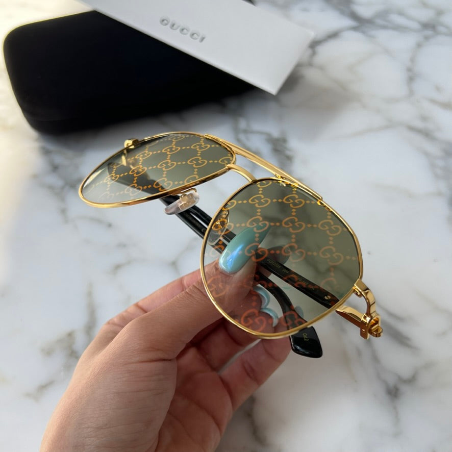 Gucci GG1220S Green Monogram Aviator Sunglasses