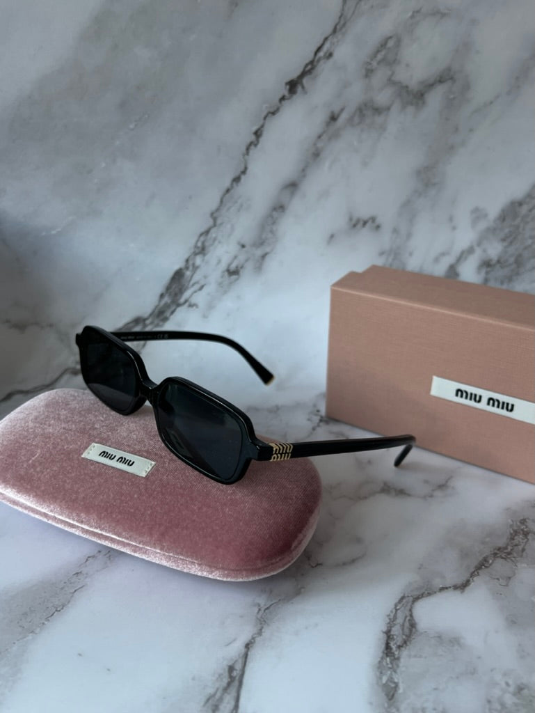 Miu Miu MU11ZSF Black Rectangular Sunglasses