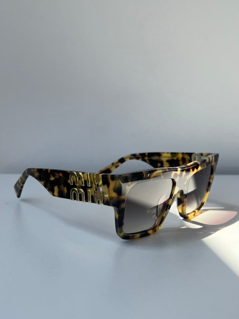 Miu Miu MU10WS Light Havana Thick Flat Top Sunglasses