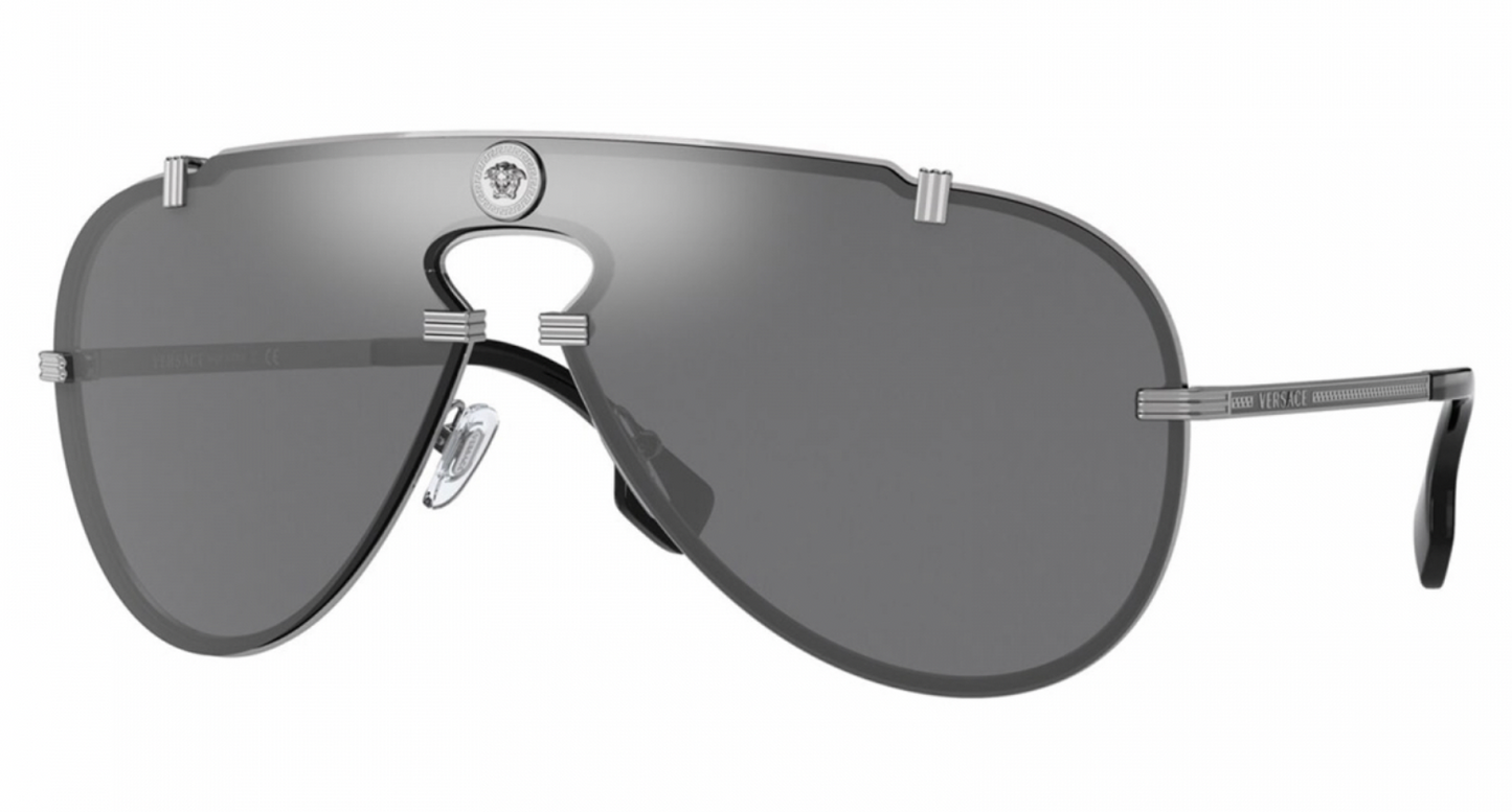 Versace VE2243 Silver Mirror Shielded Aviator Sunglasses