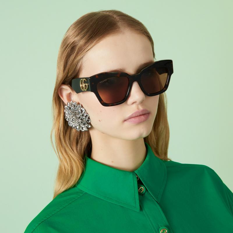 Gucci GG1422S Thick Rim Cat Eye Sunglasses in Havana Brown