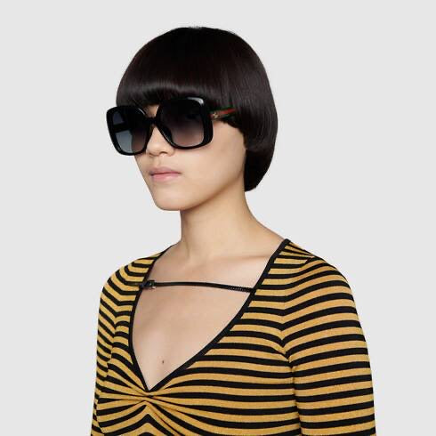 Gucci GG0714SA Oversized Black Square Logo Leg Sunglasses