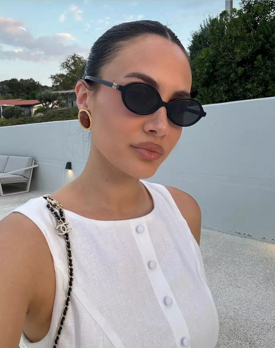 Miu Miu MU04ZSF Black Gold Oval Sunglasses