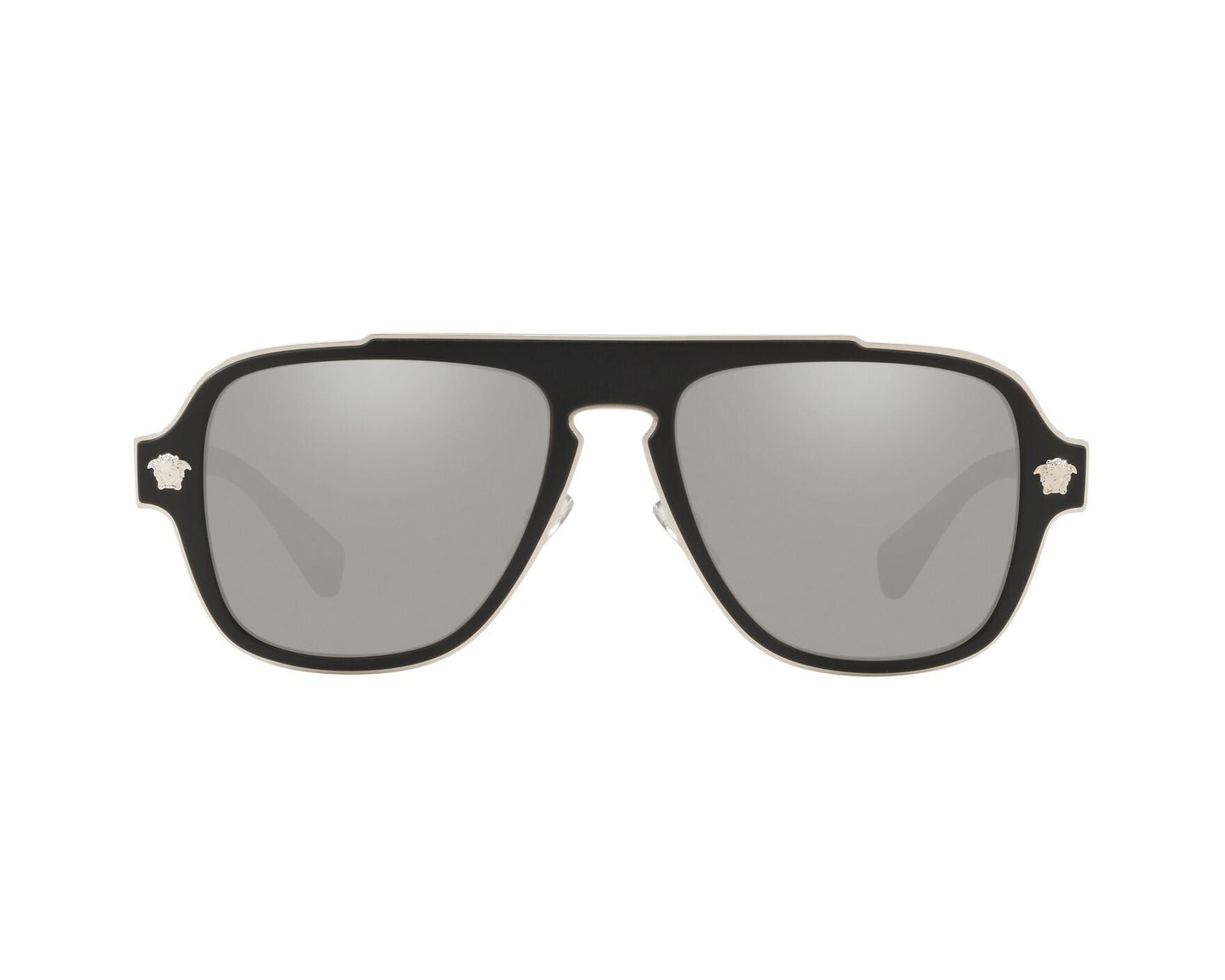 Versace VE2199 Black Silver Mirror Medusa Aviator Sunglasses