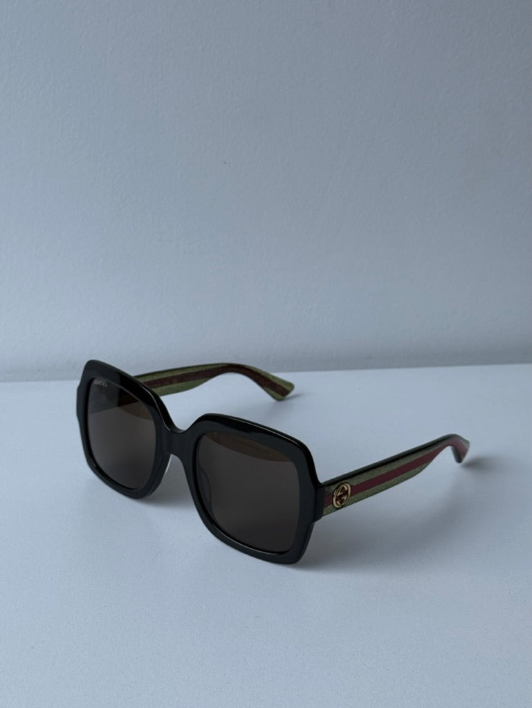 Gucci GG0036SN Square Glitter Striped Leg Sunglasses