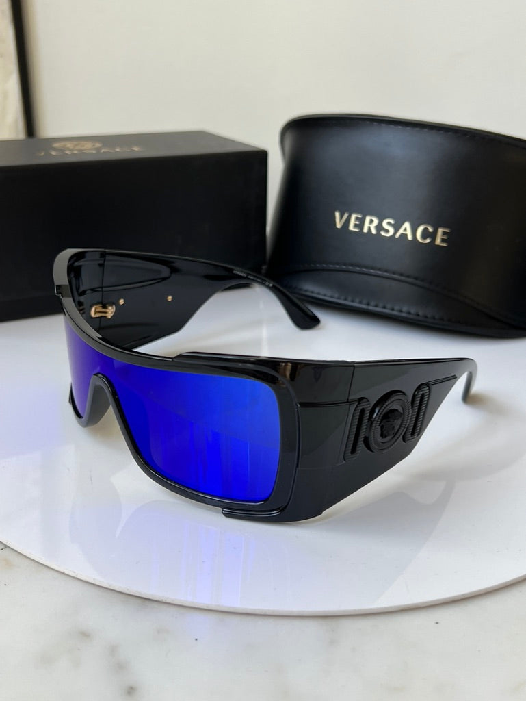 Versace VE4451 Mask Sunglasses in Black Blue Mirror
