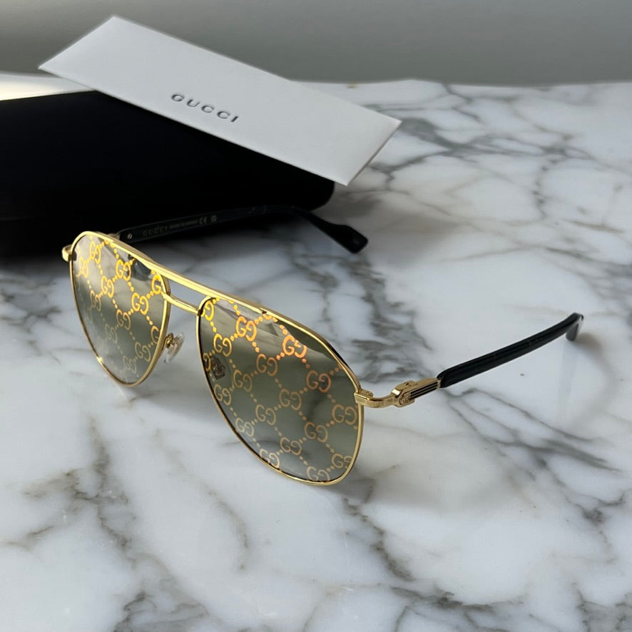 Gucci GG1220S Green Monogram Aviator Sunglasses