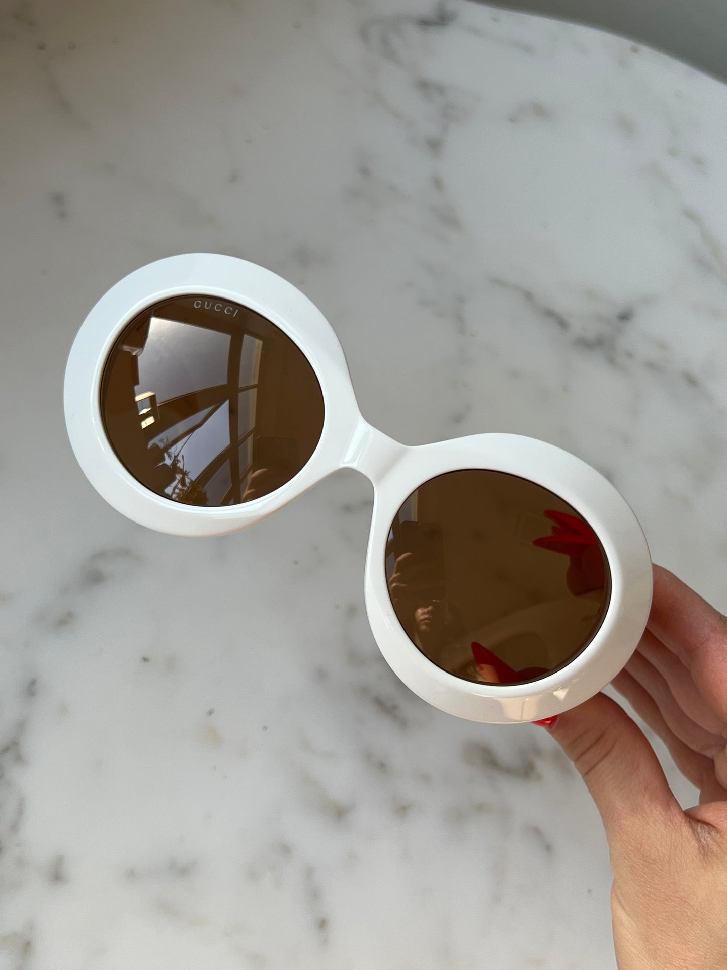 Gucci GG1647S Thick Rim Round Sunglasses in White