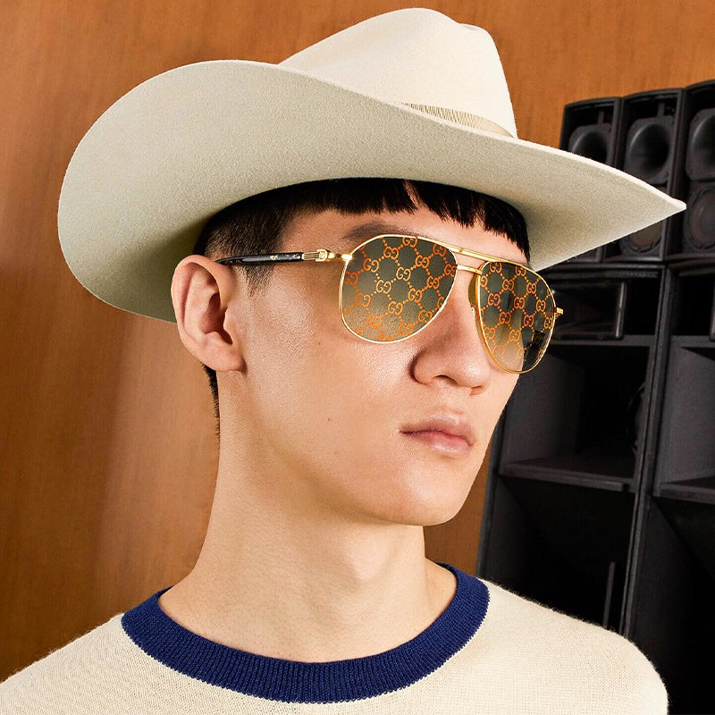 Gucci GG1220S Green Monogram Aviator Sunglasses