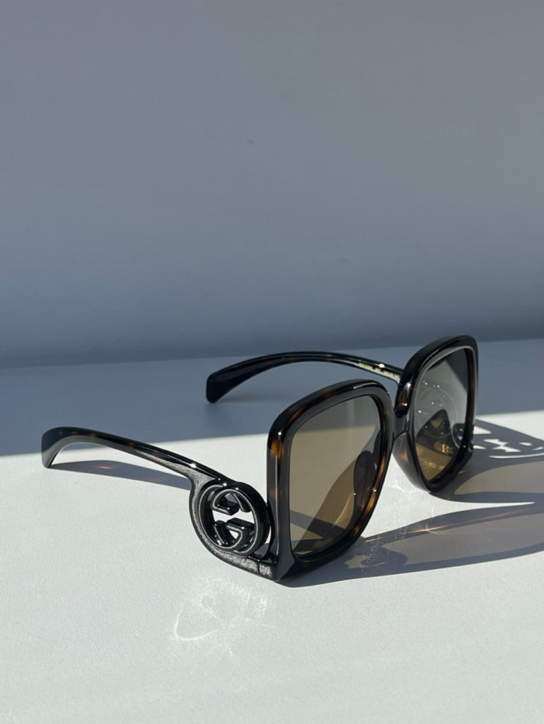 Gucci GG1326S Oversized Square Sunglasses in Havana Brown Mirror