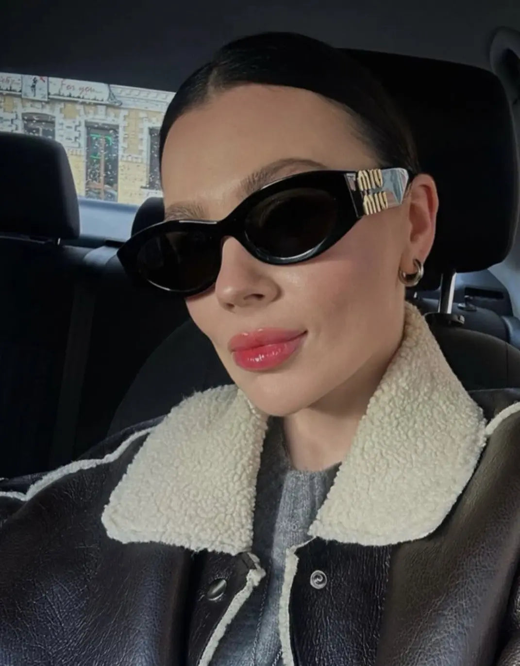 Miu Miu MU11WS Black Oval Sunglasses