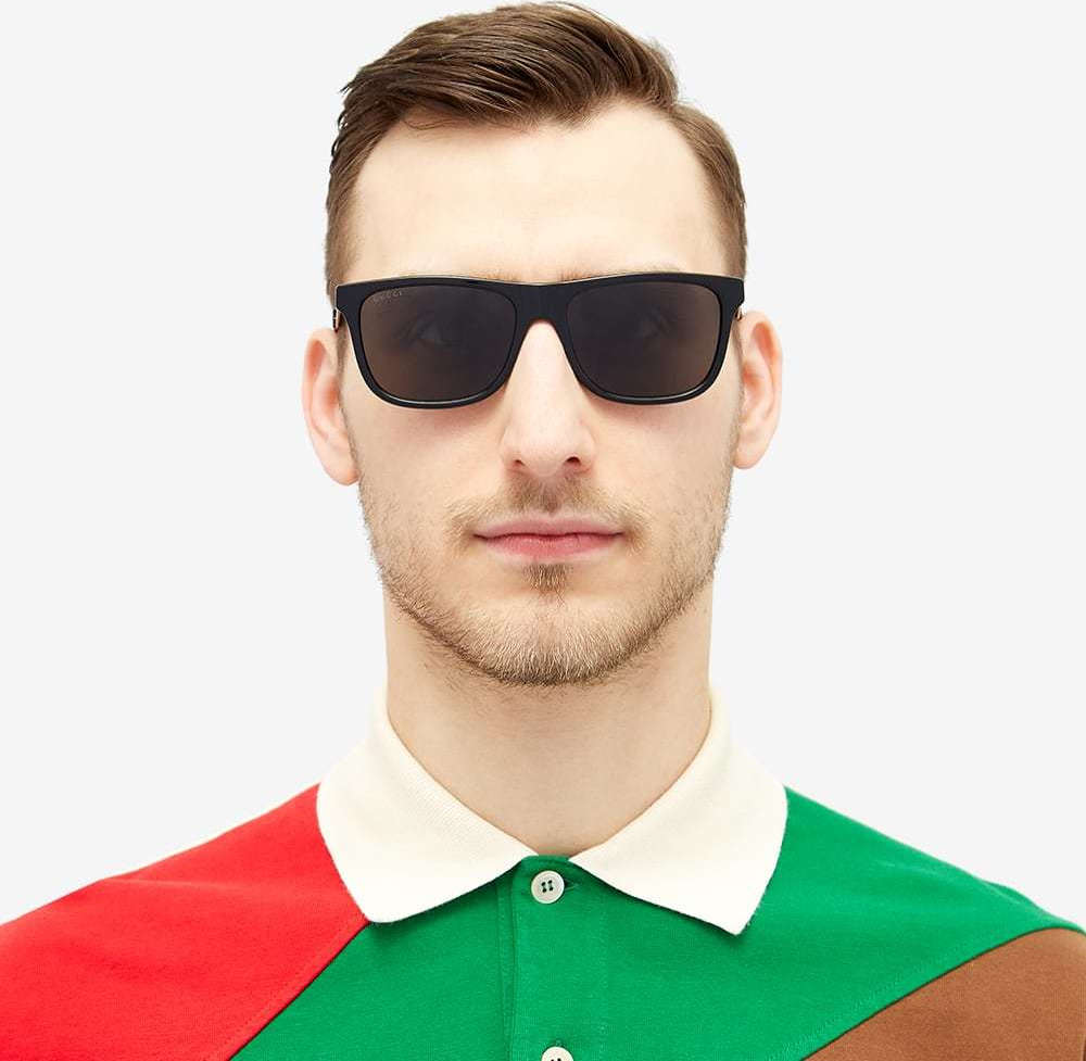 Gucci GG0687S Polarized Rectangle Striped Leg Sunglasses in Black