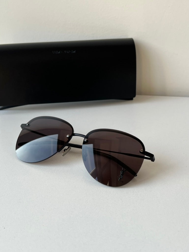 Saint Laurent SL328/K M Metal Logo Round Sunglasses in Black