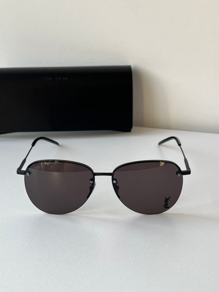 Saint Laurent SL328/K M Metal Logo Round Sunglasses in Black