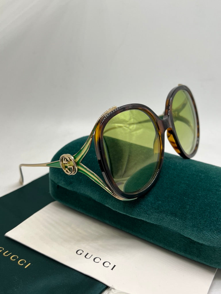 Gucci GG0226SK Oval Cutout Sunglasses in Havana Brown