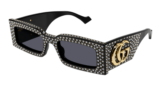 Gucci GG1425S Crystal Rectangle Sunglasses in Black