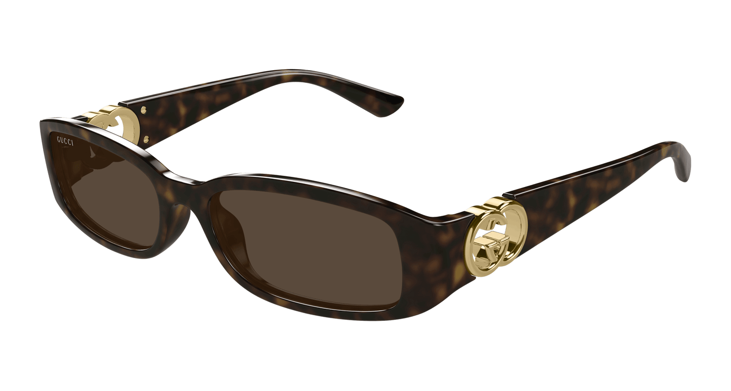 Gucci GG1661S Slim Rectangular Sunglasses in Havana Brown