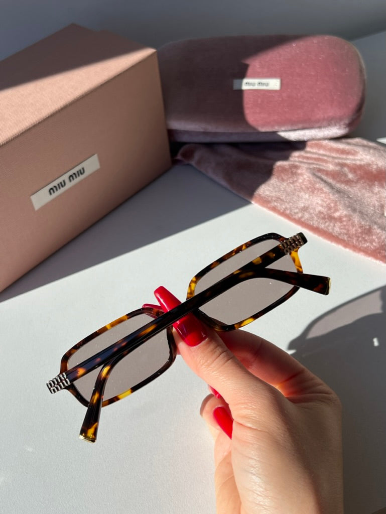 Miu Miu MU11ZS Havana Violet Rectangular Sunglasses