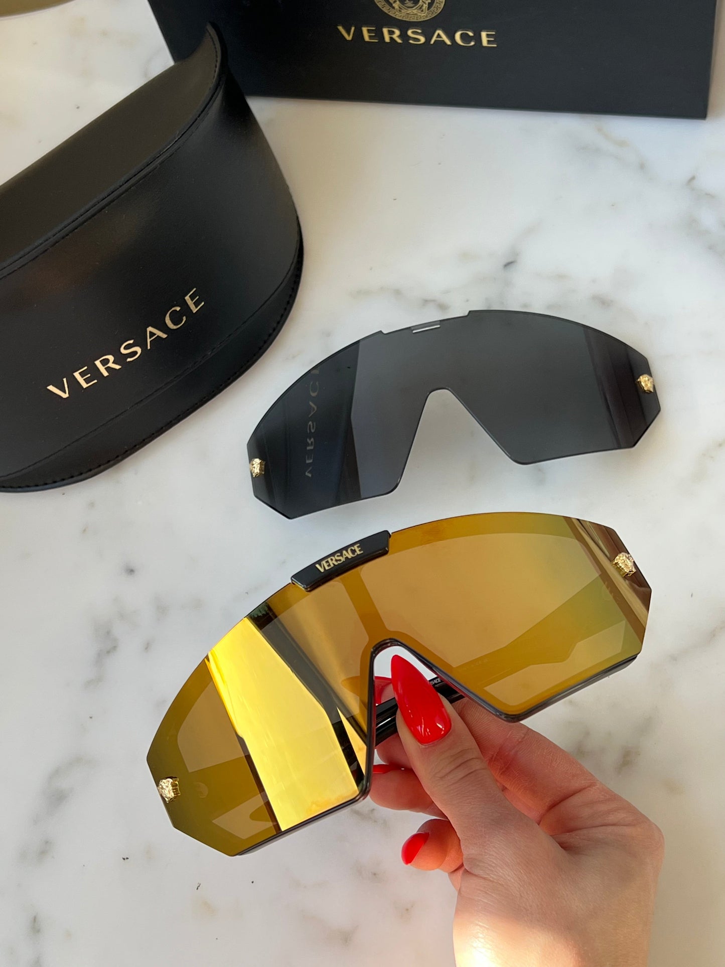 Versace VE4461 2 Lens Shield Sunglasses in Black
