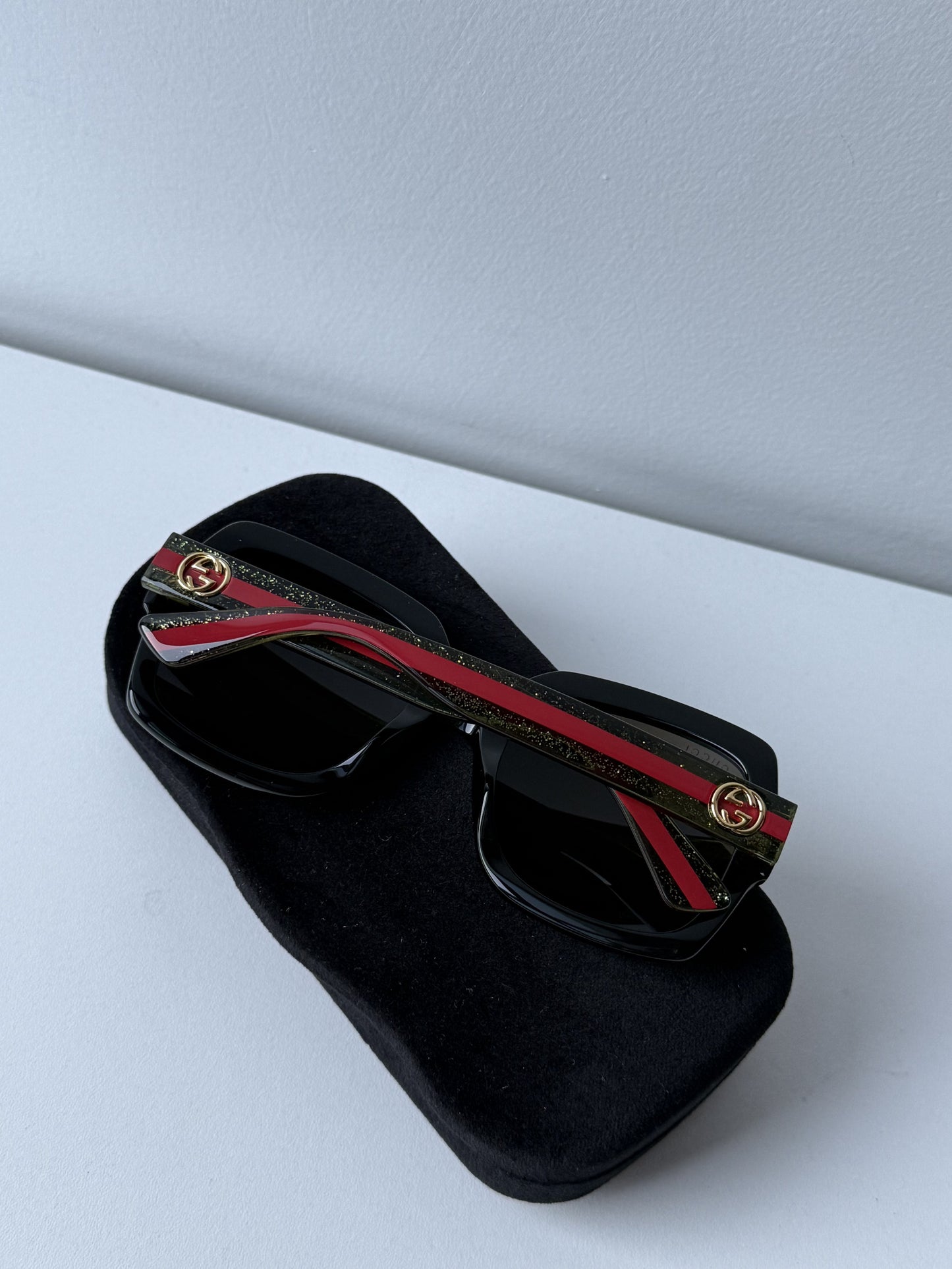 Gucci GG0036SN Square Glitter Striped Leg Sunglasses