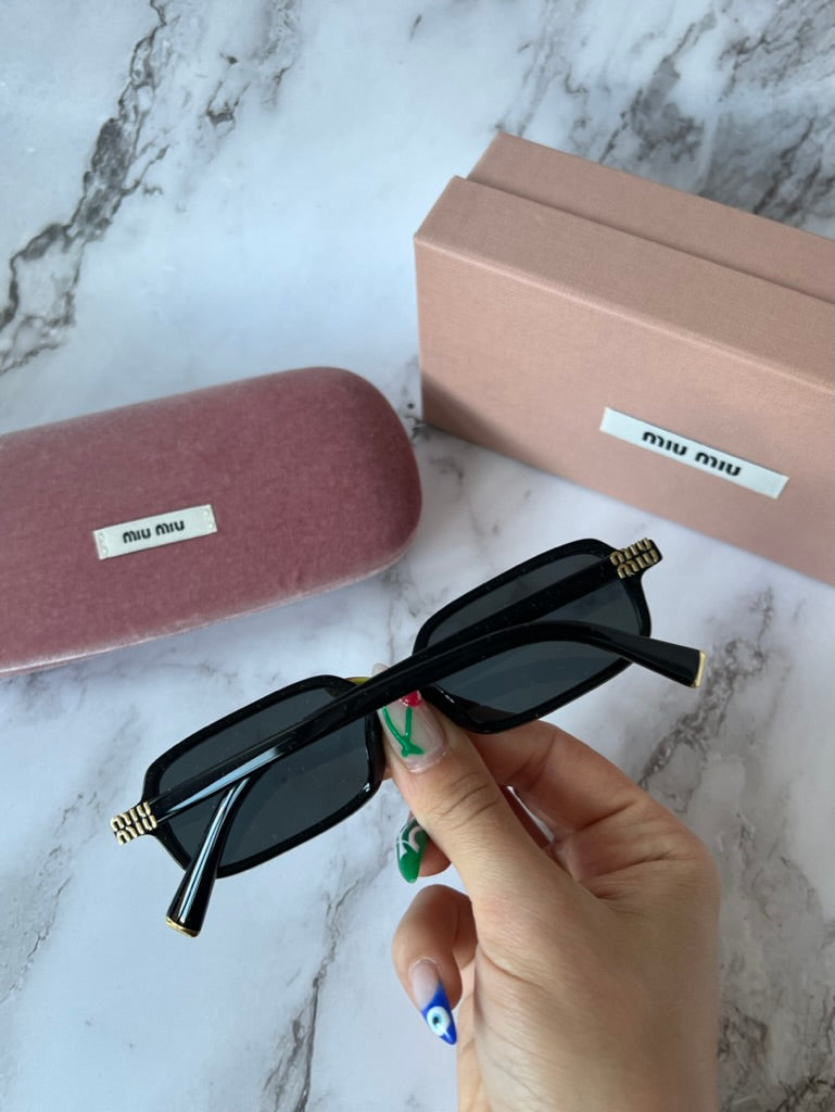 Miu Miu MU11ZSF Black Rectangular Sunglasses