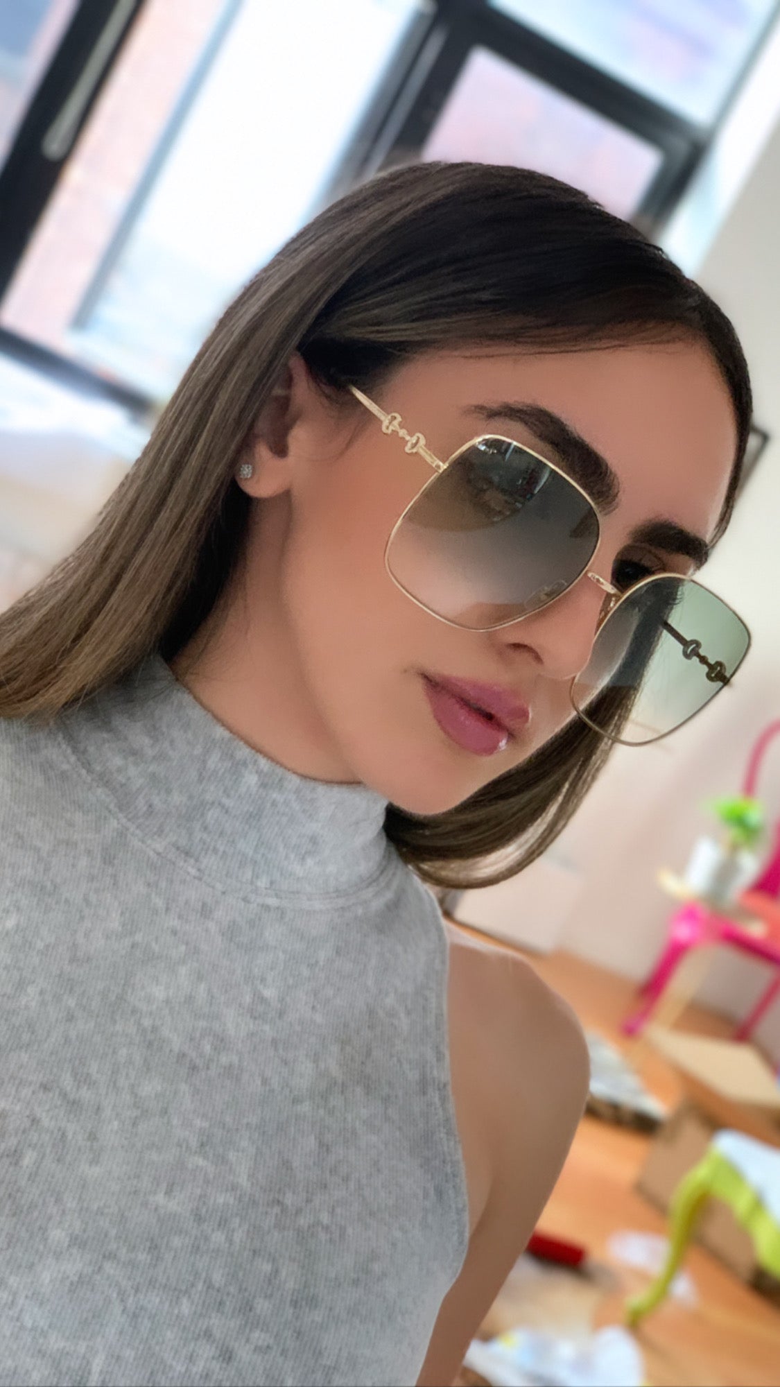 Gucci GG0879S Square Horsebit Sunglasses in Green Lens