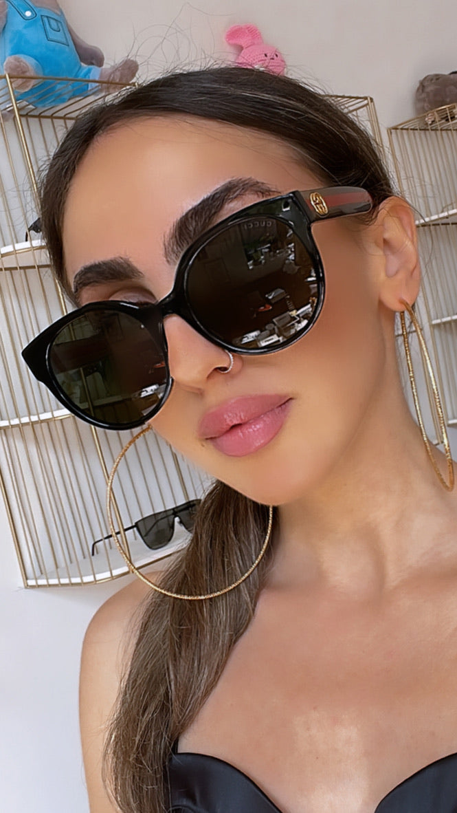 Gucci GG0035SN Round Glitter Striped Leg Sunglasses