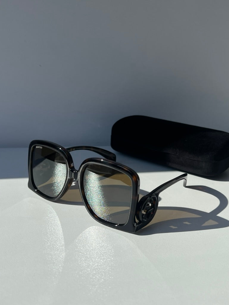 Gucci GG1326S Oversized Square Sunglasses in Havana Brown Mirror