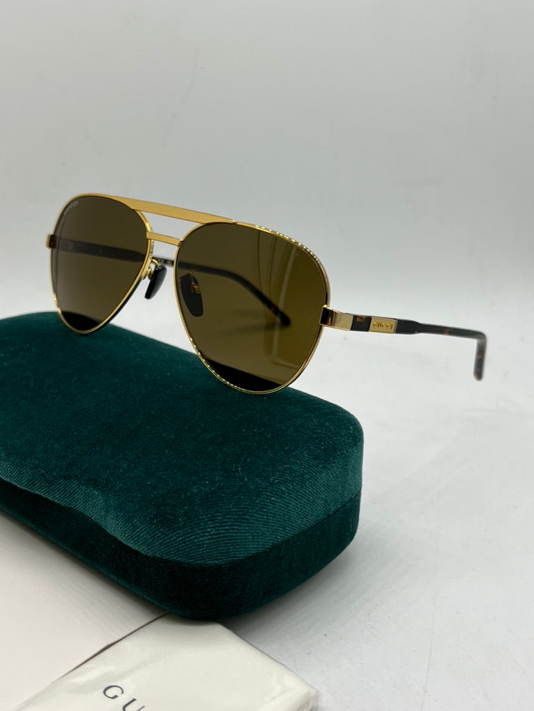 Gucci GG1163S Aviator Sunglasses in Gold Havana