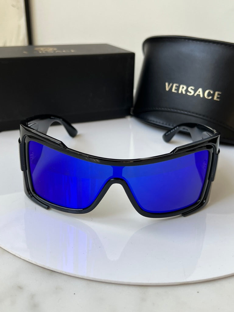 Versace VE4451 Mask Sunglasses in Black Blue Mirror