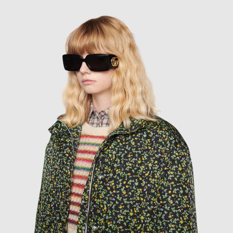 Gucci GG0811S Thick Rim Rectangle Quilted Sunglasses in Black