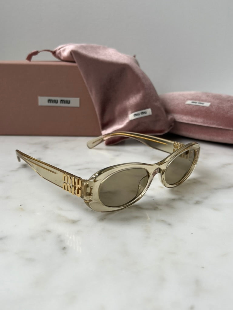 Miu Miu MU06ZS Sand Gold Oval Sunglasses