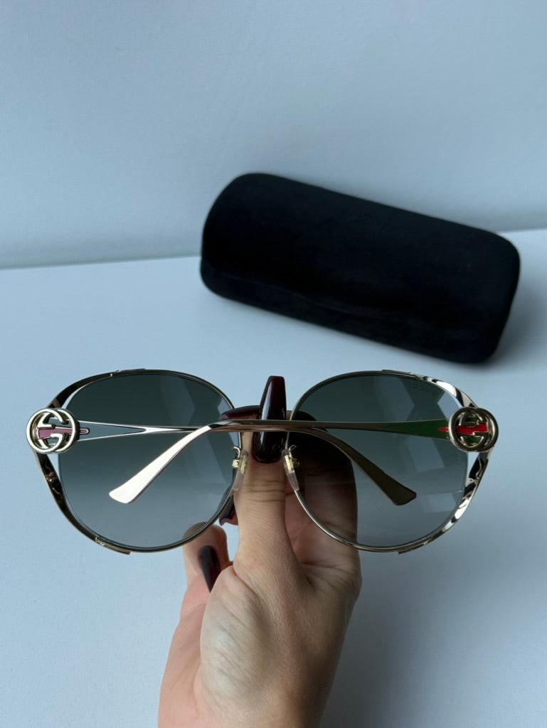 Gucci GG0225S Oversized Cutout Metal Sunglasses in Grey Gradient