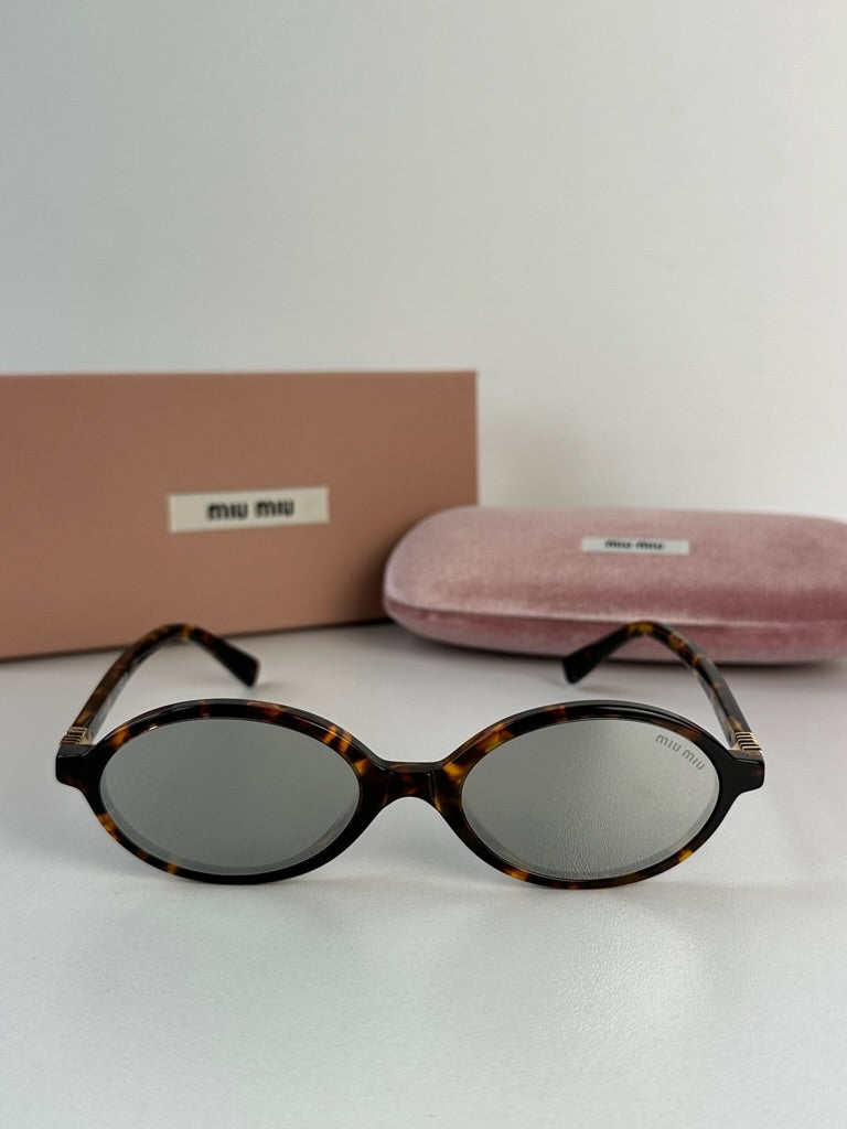 Miu Miu MU04ZS Honey Silver Mirrored Oval Sunglasses