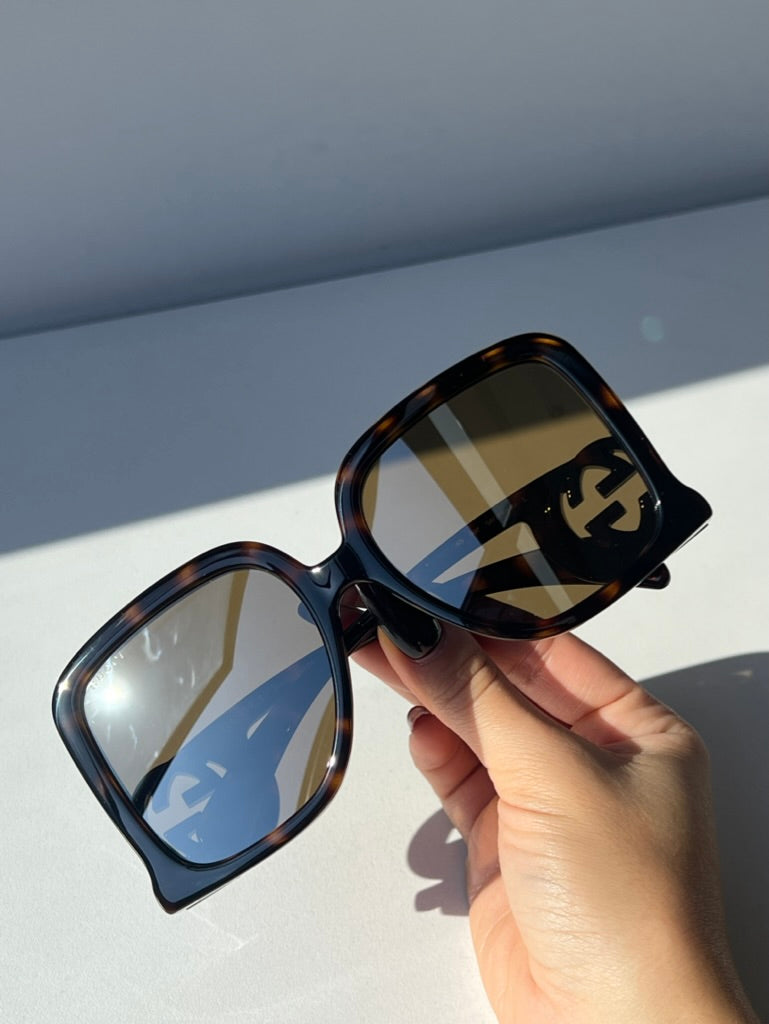 Gucci GG1326S Oversized Square Sunglasses in Havana Brown Mirror