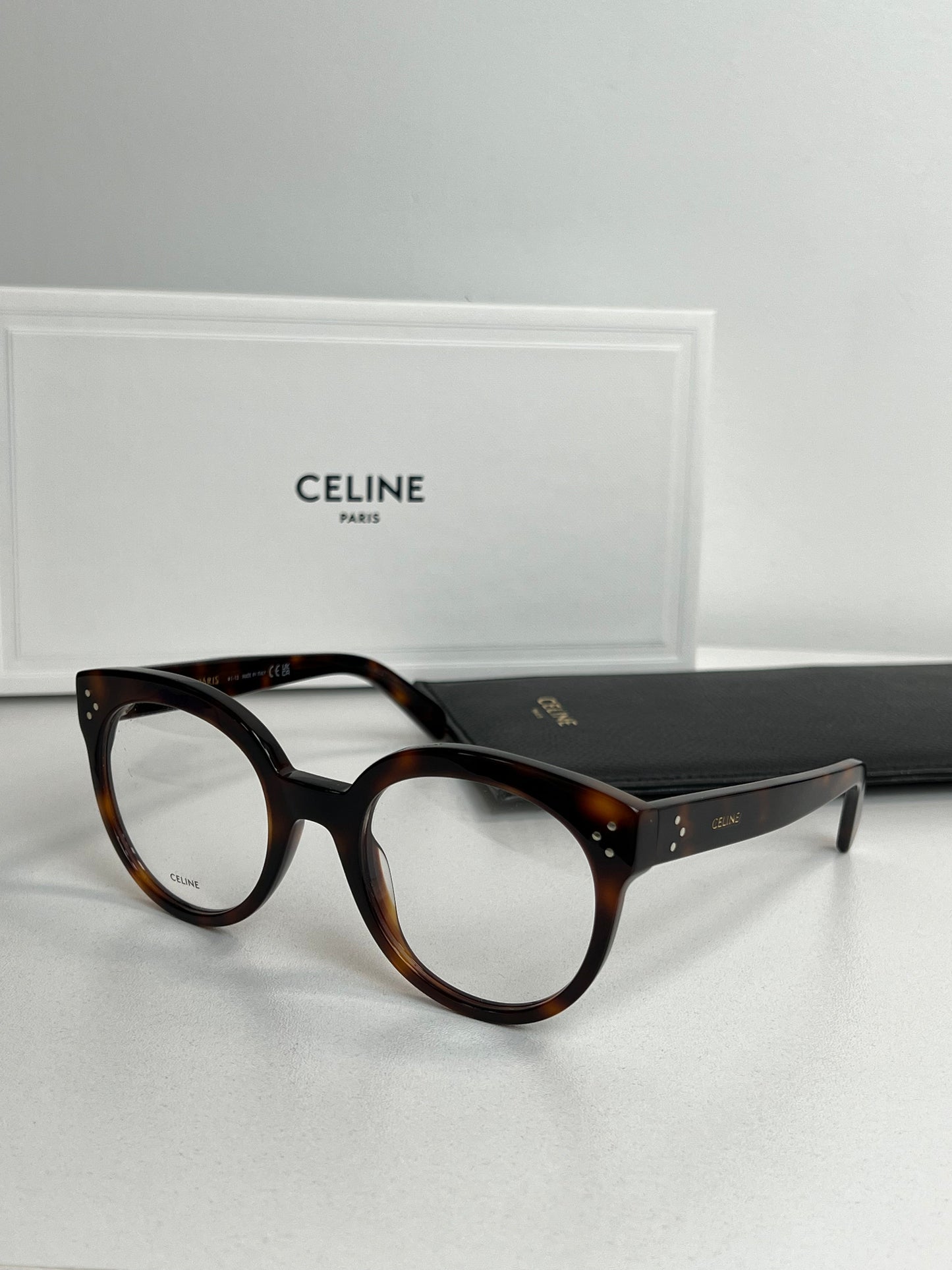 Celine CL50093I Rounded Eyeglasses Frames in Havana Brown