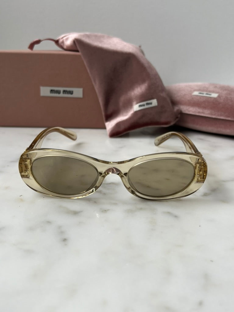 Miu Miu MU06ZS Sand Gold Oval Sunglasses