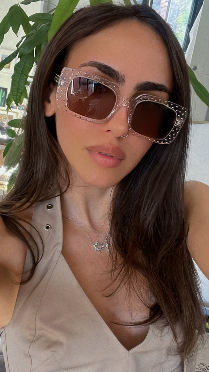 Celine CL4213IS Pink Clear Crystal Studded Sunglasses