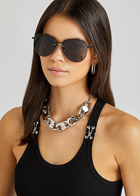 Saint Laurent SL328/K M Metal Logo Round Sunglasses in Black