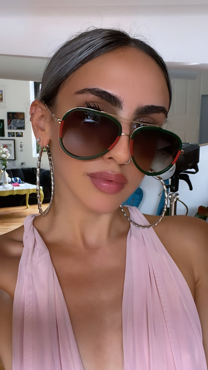 Gucci GG0062S Aviator Sunglasses in Green/Red