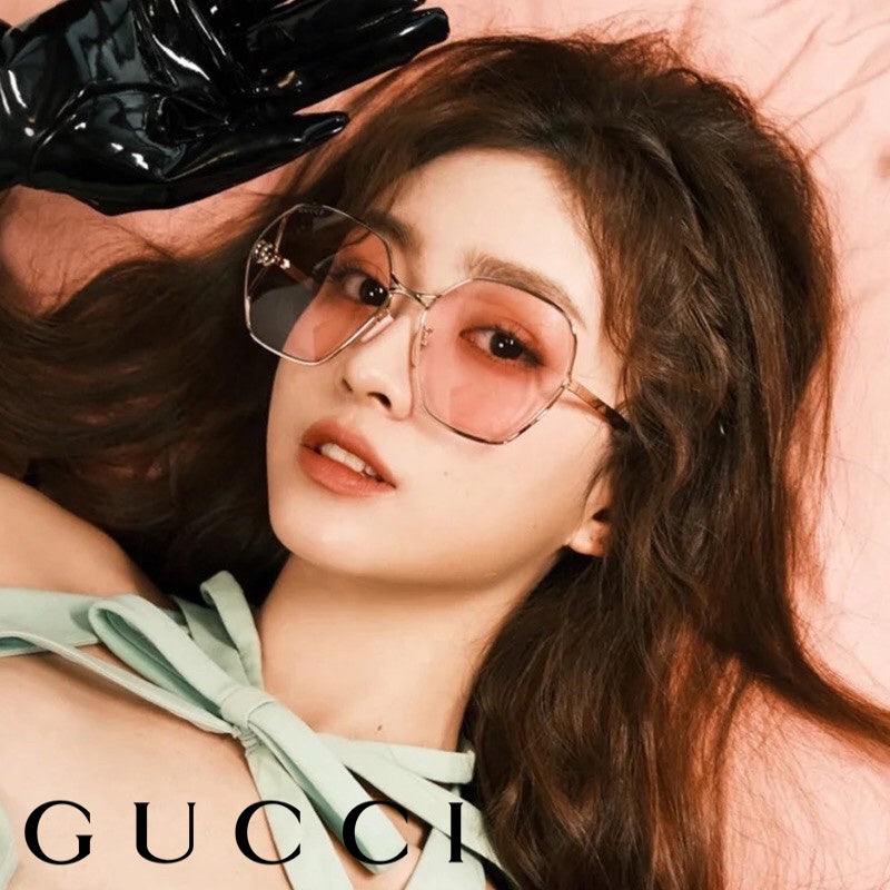 Gucci GG0818SA Metal Cutout Sunglasses in Pink Lens